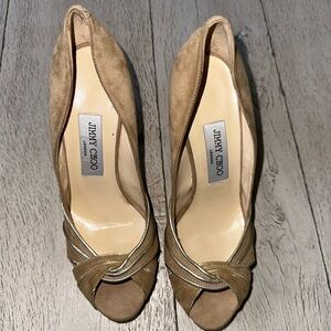 Jimmy Choo Brown Suede Heels with Pleated Detail
